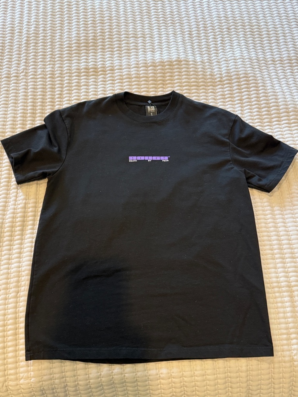 Men's Black Short-Sleeve Tee with Small Purple Chest Graphic size S Oversized